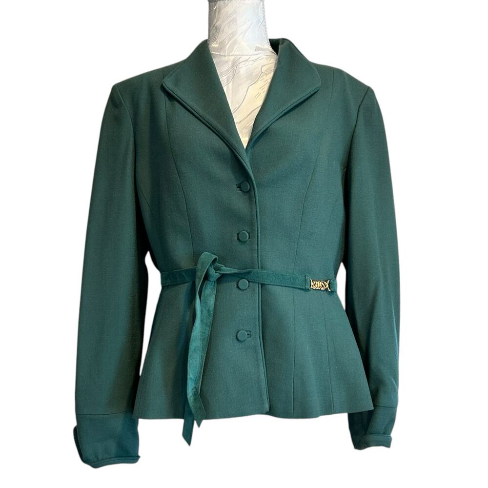 Lilli Ann Vintage 70s Teal Green Belted Blazer Sz M